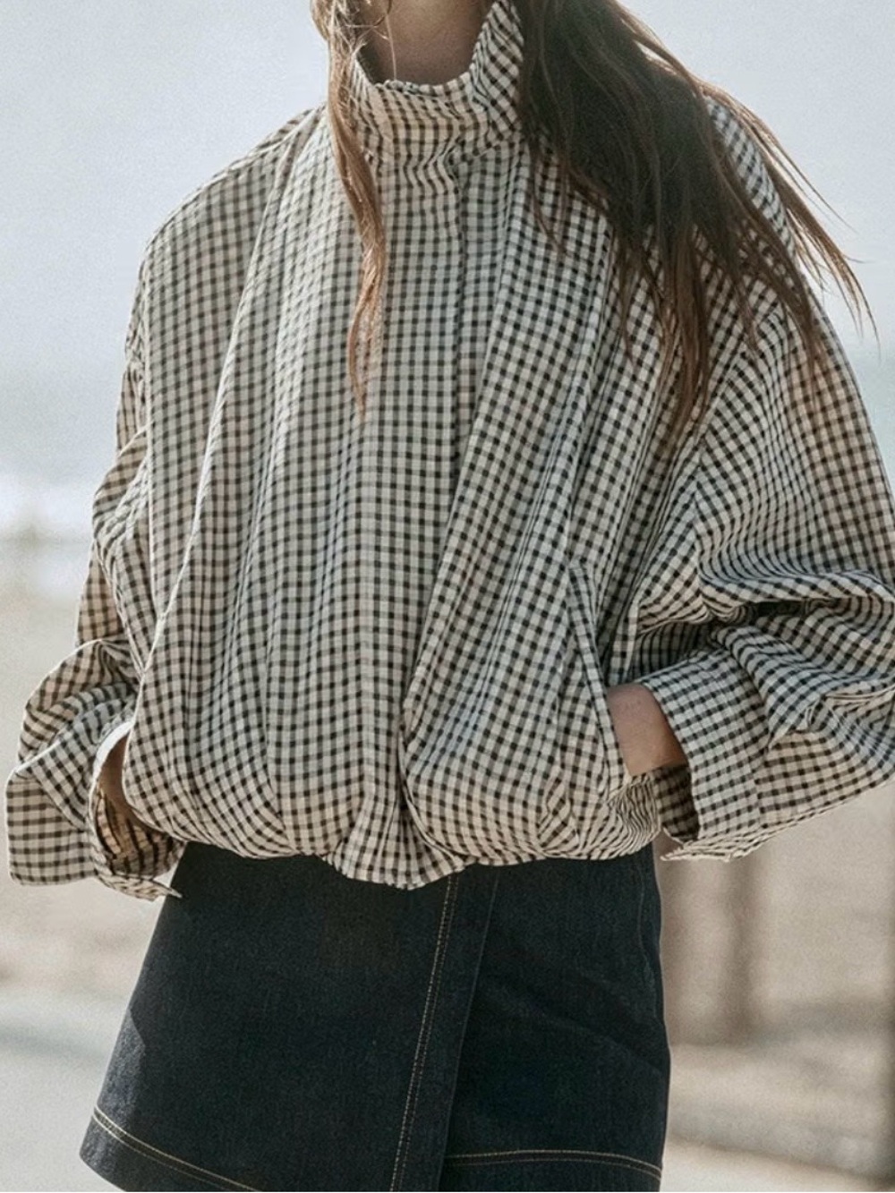 Amazon Check Plaid Bomber Jacket in Black and Cream